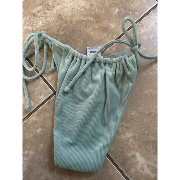 NWT Adidas 14 Soft Ribbed Bikini Tie Bottom Swimwear Hazy Green - Picture 4 of 4